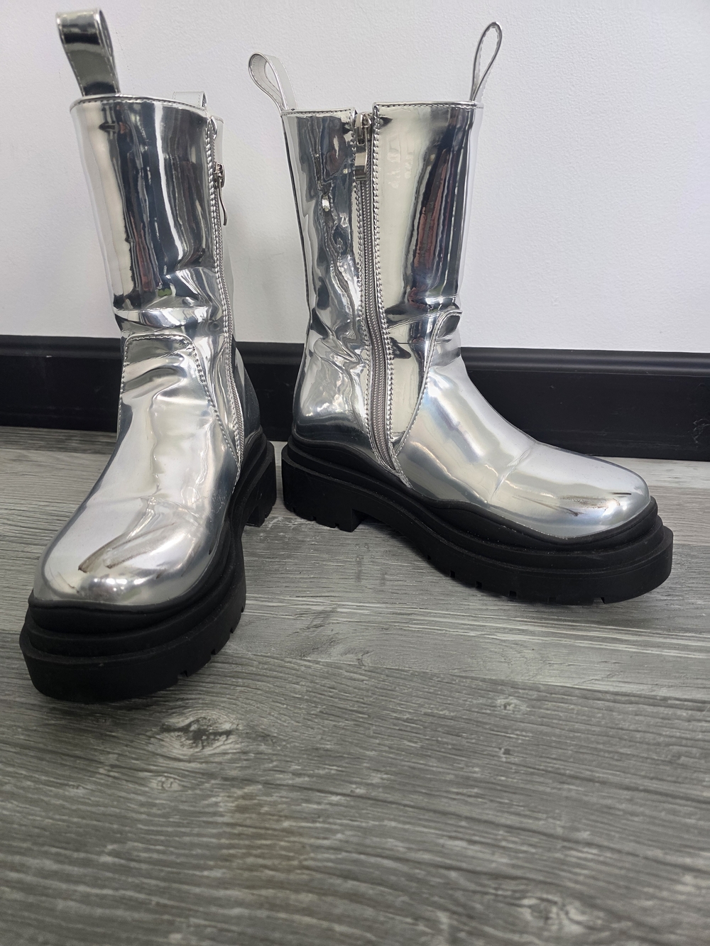 Metallic Silver Chunky Sole Women's Boots